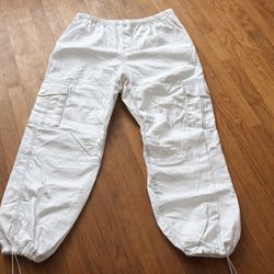 Forever 21 Cream Cargo Jogger Pants – Adjustable Hem – Casual Streetwear Cash Only