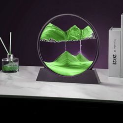 3D Dynamic Sand Art Liquid Motion, Moving Sand Art Picture Round Glass 3D Deep Sea Sandscape in Motion Display Flowing Sand Painting Relaxing Desk Toy