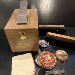 Vintage Shoe Shine Kit Box Brushes Shine Cloth