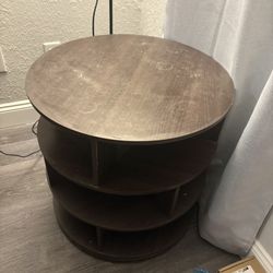 Brown Wood Spinning End Table 