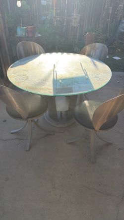 Patio Stainless Steel Glass Top Table 