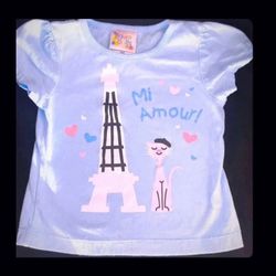 Baby & Toddler Girls Size 18 Months Blue “Mi Amour” Paris Short Sleeve Tee