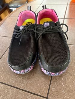Hey Dude Work Black Mesh Sneakers with Floral Sole