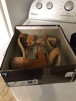 As 7 cork block heel sandals new in box!
