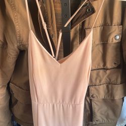 Light Pink Full Length Dress Bridesmaid Side Slit Ruffle SMALL