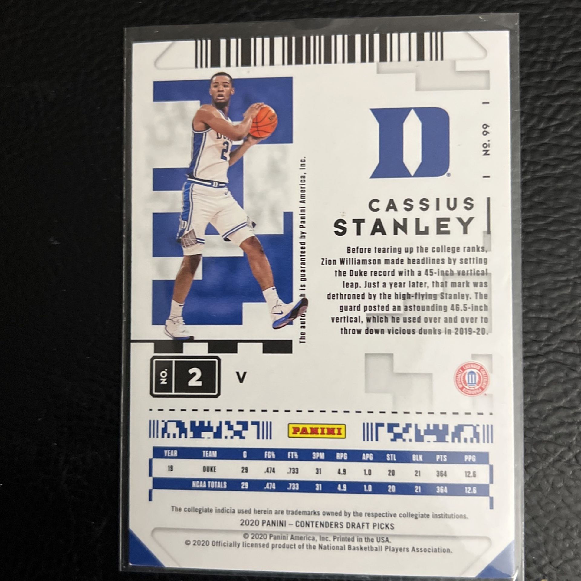 Cassius Stanley 2020 Panini Contenders Autographed Rookie Card