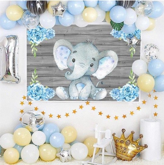 Cute Baby Elephant Backdrop Baby Shower Party Decoration