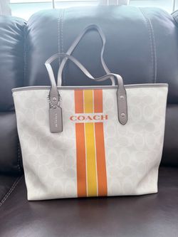 Coach Signature Tote Bag with Varsity Stripe