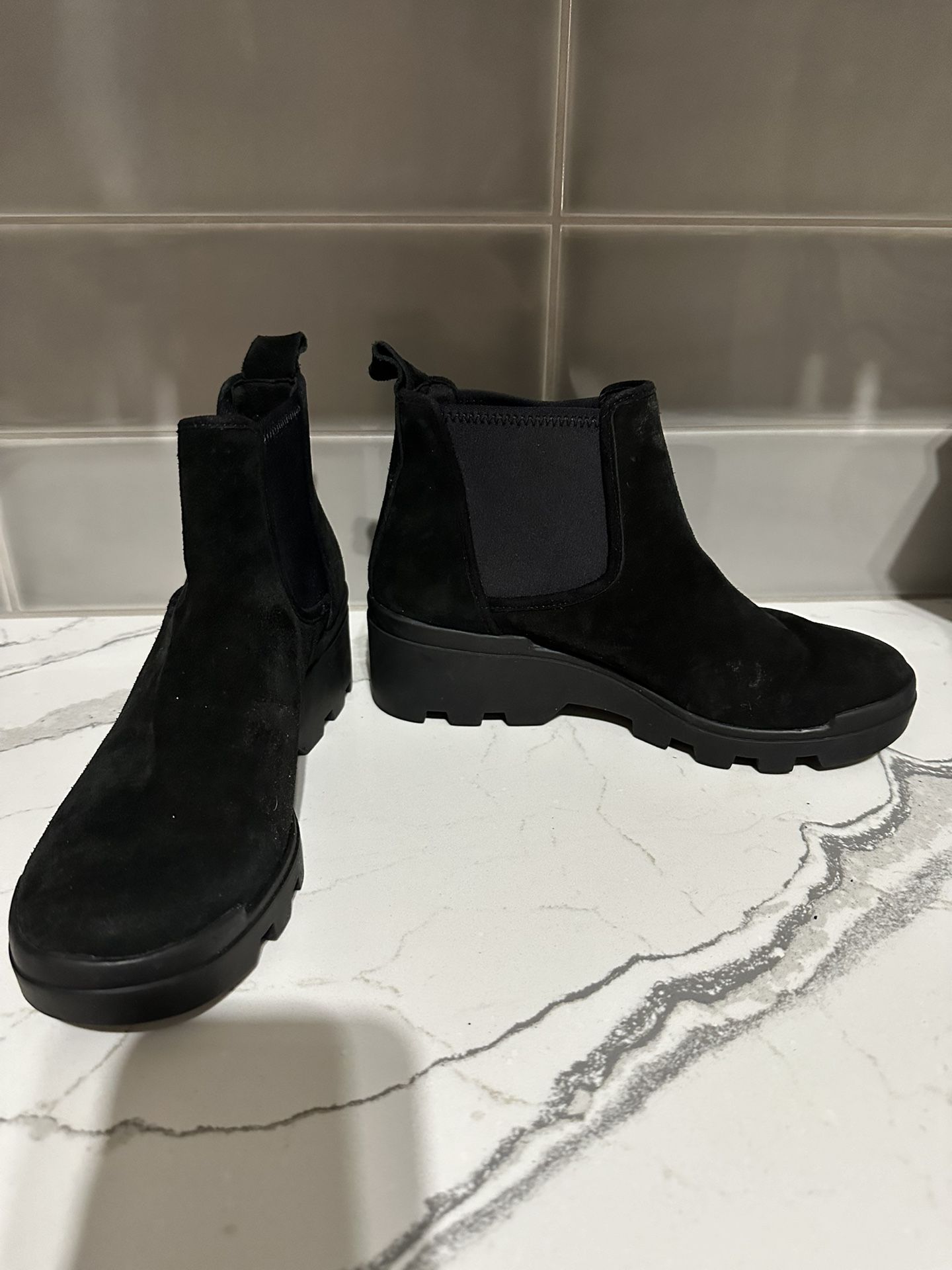 NEW Eileen Fisher Black Suede Wedge Boots Ankle Booties Sz 6