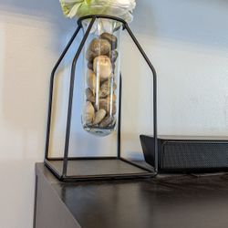 2 Vases, With Rocks And Flowers