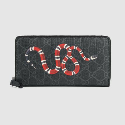Authentic GUCCI Canvas Grey and Black KINGSNAKE Zipper Wallet