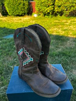 Roper Taupe Leather Cowgirl Boots with Black Label Detail Size 9