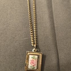 book locket with flower necklace vintage antique