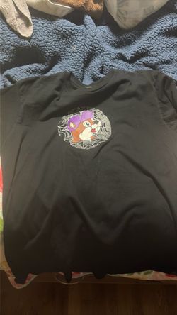 Black Graphic T-Shirt with Cartoon Character