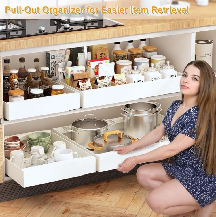 New! Pull-Out Cabinet Organizer with Adhesive Nano Film (11.8” W x 16.9” D x 3.1” H)