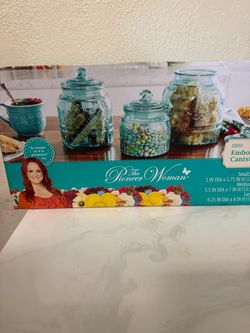 The Pioneer Woman Cassie Embossed Glass Canister 3-Piece Set