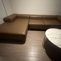 Modern Brown Leather L-Shaped Sectional