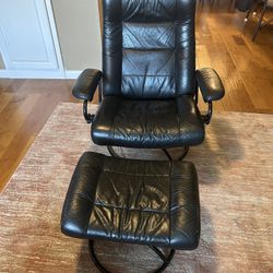 Black Leather Chair & Ottoman