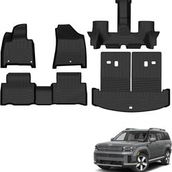 7PCS Floor Mats Compatible with 2024 2025 2026 Hyundai Santa Fe Hybrid Limited (Fits 6/7 Seater), TPE All Weather Custom Fit Full Set Floor
