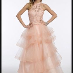 Prom, Sweet 16, Quinceañera, Gala, Long Gown, Dress, Peach, Blush Size 2