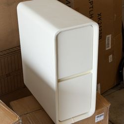 Narrow Nightstand with Drawers - Solid Wood Nightstand with Leather Surface, Small Bedside Table