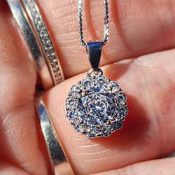 Crystal with Cubic Zirconia Sterling Silver Pendant Necklace