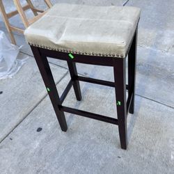 Linon Claridge Backless Counter Stool Beige Faux Leather Wood Frame in Brown