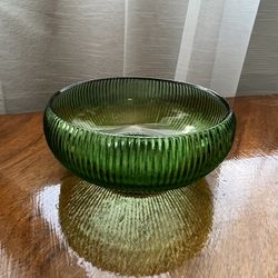 Vintage Green Ribbed E.O. Brody Glass Mid Century Bowl