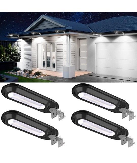 Solar Gutter Lights 200LM, 18 LED Gutter Solar Lights Outdoor Waterproof, Bright Christmas Solar Fence Lights for Eaves, Garage, Yard, Porch (4 Pack-