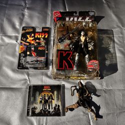 KISS Collectibles Lot – Gene Simmons Figures, Ace Frehley Car, Love Gun CD – $50 OBO