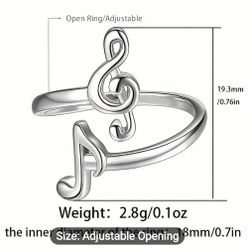 Out Sterling Silver Music Notes Ring 