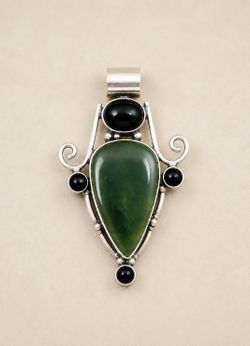 Nephrite Jade & Black Onyx Silver Gemstone 2.3” Pendant