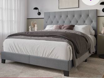 Full size bed frame, boxspring, and mattress