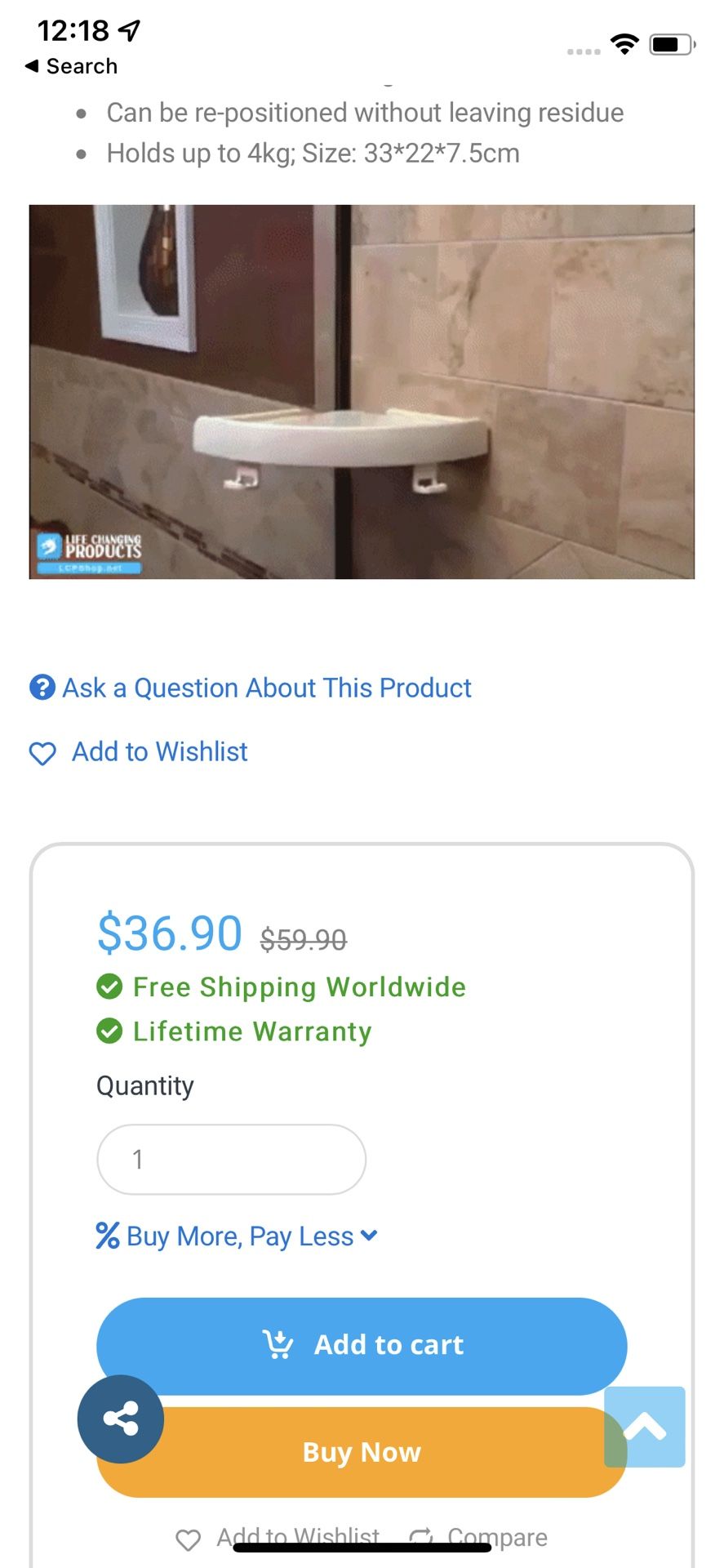 Corner shelf holds up to 10!” Lbs.