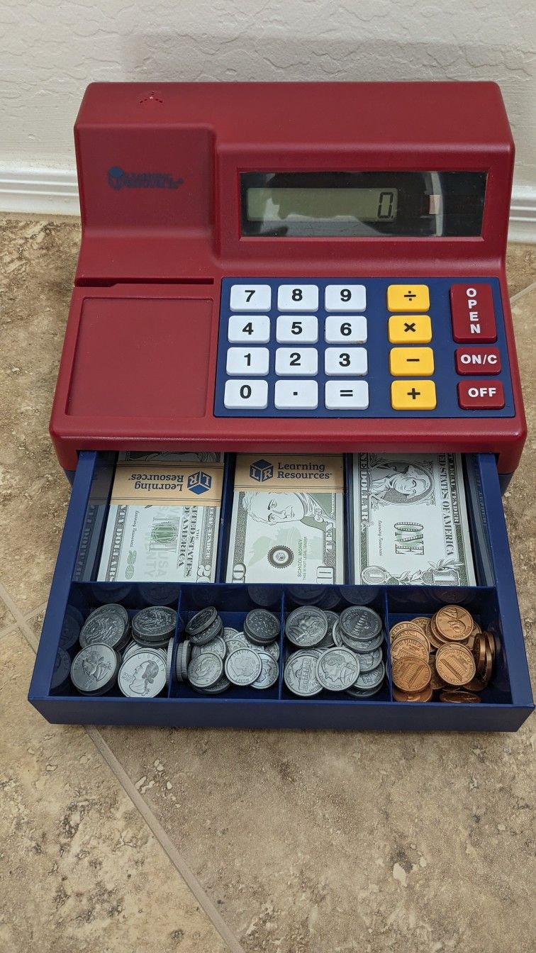 Is Working A Cash Register Hard Kids Working Cash Register with Currency for Sale in Chandler, AZ - OfferUp