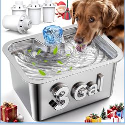 Large Dog Water Fountain Stainless Steel,3 Gallon Extra Big Pet Water Fountain for Large Dogs with 4 Filters,Automatic Dog Bowl Dispenser,Easy to Clea