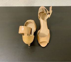 Nude Patent Leather Ankle Strap Heels