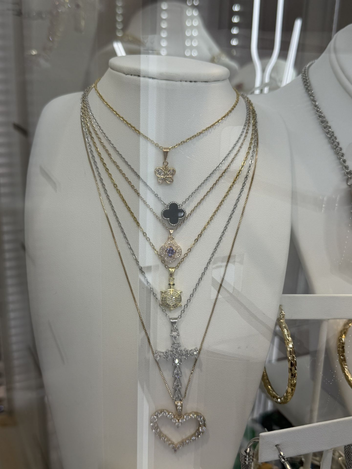 Elegant Multi-Layered Pendant Necklace Set – Gold & Silver Tones with Dazzling Charms