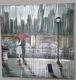 36x36 "Couple in the Rain" metallic canvas art