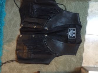 Fringed woman's motorcycle vest med