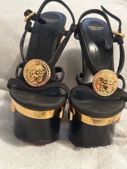 Versace Triple Platform Black Gold Swarovski Crystals Shoes