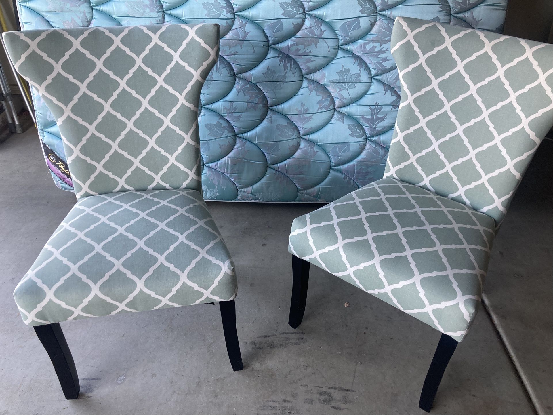Two Light Green Pattern Chairs Good Condition