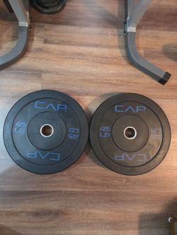 45 lb. Rubber Bumper Weight Plates , Olympic size hole.  My price is for both plates.