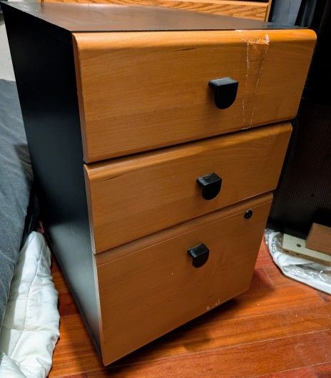 rolling nightstand 3-drawer storage cabinet bedside stand