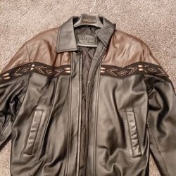 Men's New Alegre Uomo Brown & Black Leather Coat Sz Med