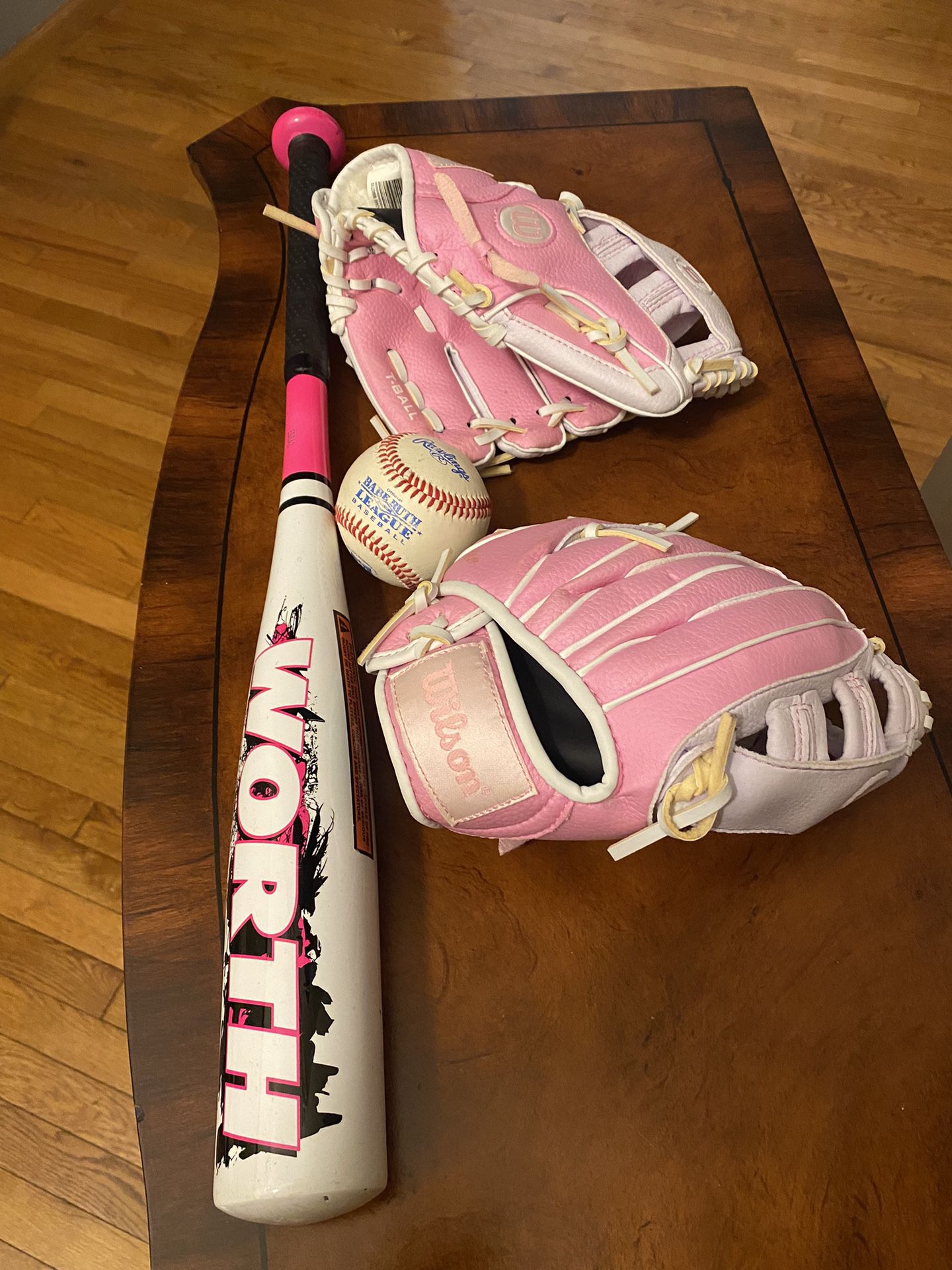 Wilson Baseball Gloves, Bat And a Ball For Girls