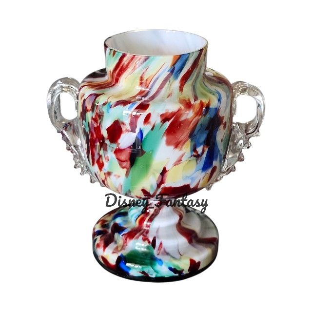 Antique Bohemian Spatter Glass Trophy Vase Franz Welz Cased Glass Harlequin 5”