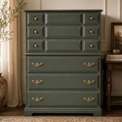 Awesome Shabby distressed solid wood green and gold dresser