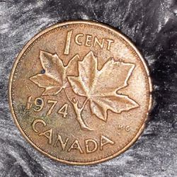1974 Canadian Penny Coin 