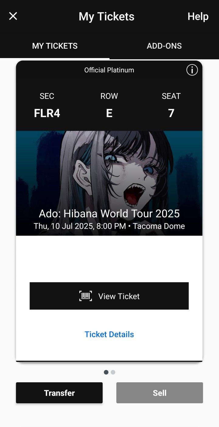 2 Ado Concert Tacoma Dome Tickets